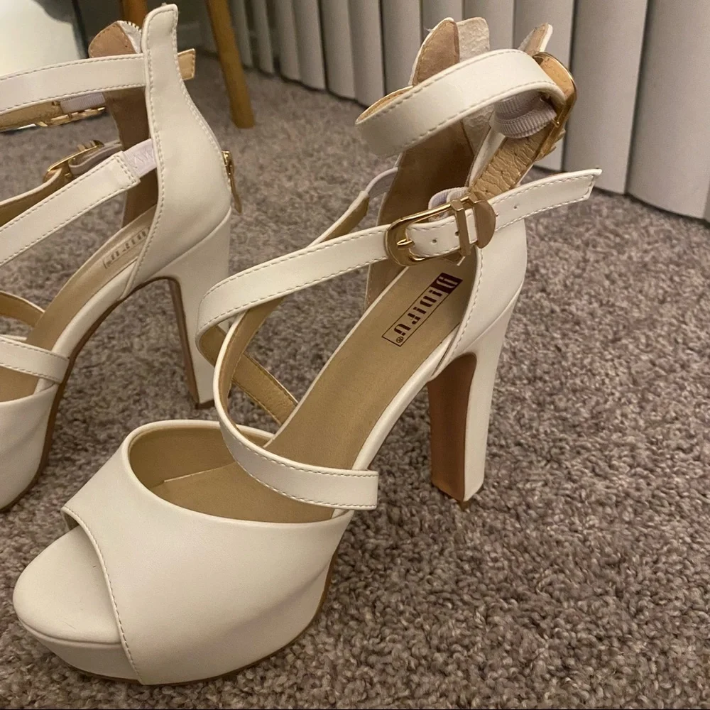 Crisscross Straps Peep Toe Platform High Heels Size 7.5 - Picture 4 of 7